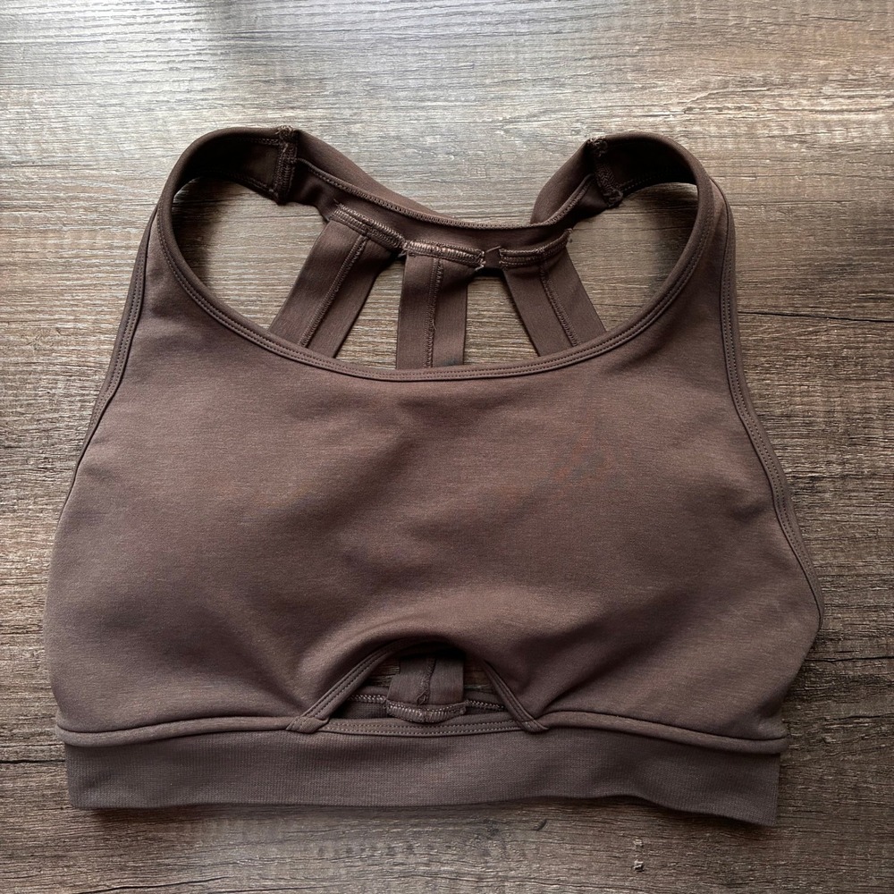 Alphalete Womens Trinity Medium Brown Strappy Back Sports Bra Yoga Gym Workout